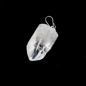 Quartz Crystal Pendant - All Natural Brazilian Quartz Crystal Silver Plated Brass for Maximum Strength Natural Physical and Spiritual Energy Booster