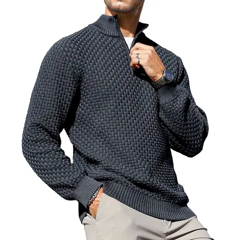 Zaitun Men's Cable-Knit Quarter-Zip Longsleeve Pullover Menswear - Durable Casual Knitwear with Reinforced Stitches, Ideal Mens Gifts for Him, Boyfriend Birthday Gift