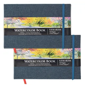 5.5" x 8.5" Watercolor Book (2 Pack, 76 Sheets Each) - 110lb (230 GSM) Linen-Bound Hardcover Artist Paper Pads - Acid-Free Cold-Pressed Watercolor Paper Pad Mixed Media