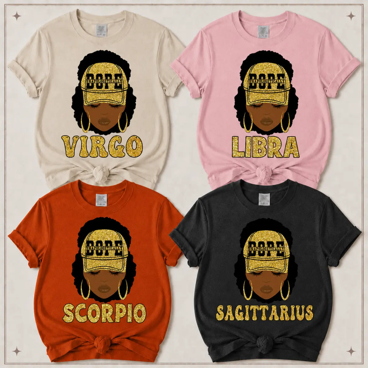 [Full 12 Zodiac Team] Slay Girl T-Shirt Capricorn Aquarius Pisces Aries Gemini Cancer Leo Virgo Libra Scorpio Sagittarius Taurus, Glitter Gold Astrology Graphic Tee for Women, Bold Horoscope Star Sign Shirt, Unapologetically Built Zodiac Gift