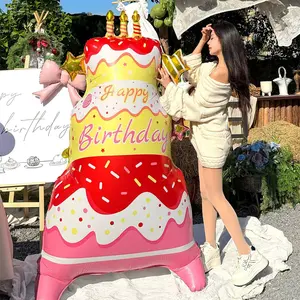 78-Inch Extra Large Standing Three-Layer Birthday Cake Aluminum Foil Balloon, Party Decoration Balloon for Birthdays, Festive Event Decorations