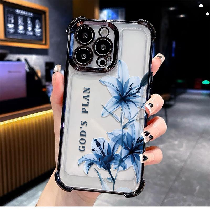 God's Plan Divine Purpose Blue Lily Illustration Phone Case. FourReinforced Corners Effectively Buffer Falling Impact, Wear-Resistant Ink Makes Pattern Not Easy To Fade. Suitable for iPhone 17.16.15.14.13.12.