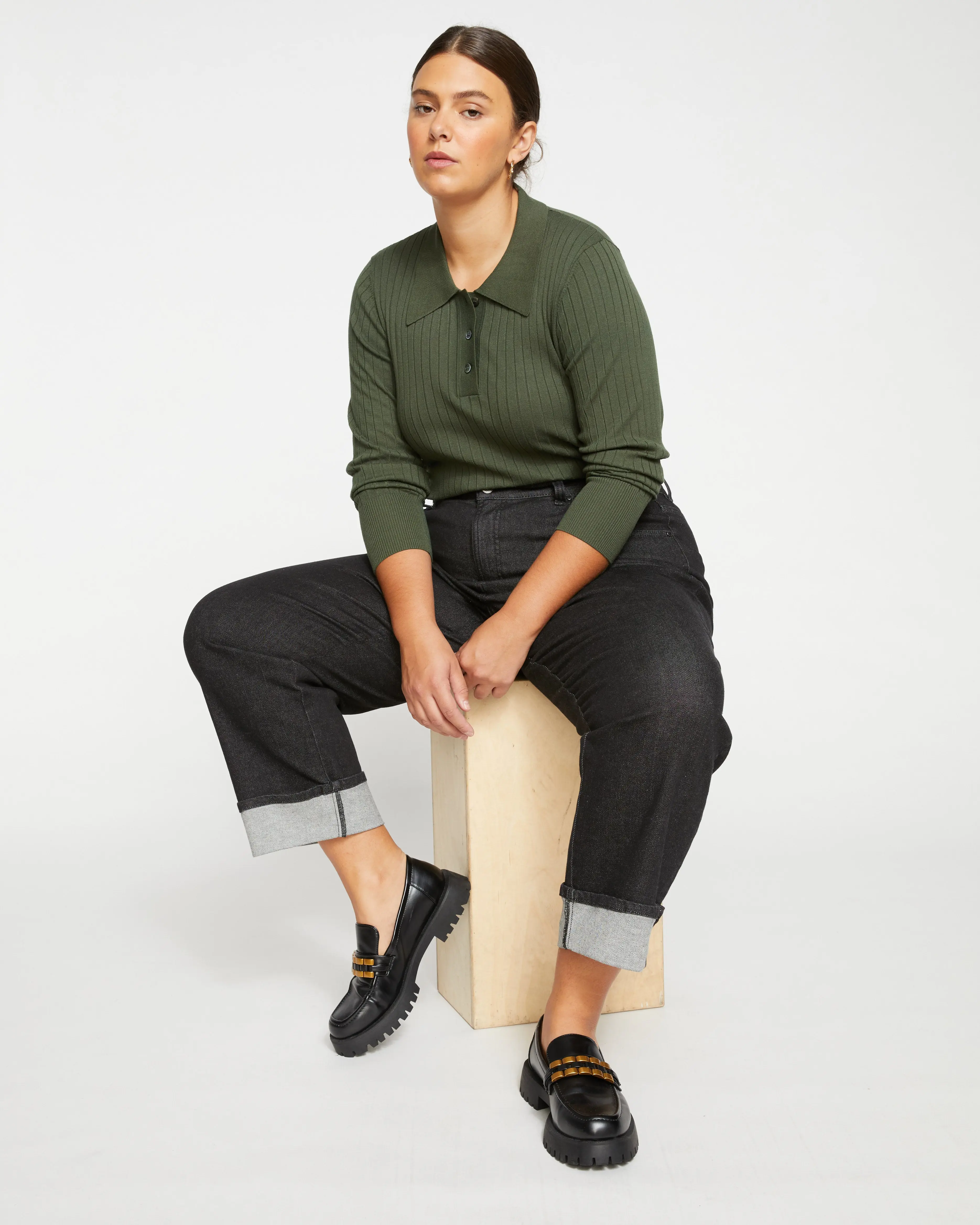 Women's Denim Pants in Black Selvedge, Stevie High Rise Straight Leg Fit with Tacked Wide Cuff, Stylish Stretch Bottoms with Deep Pockets, Bottom, Style, Jeans, Cuffed, Straight Fit Jeans, Lady, All Occasions, Wide Cuffs