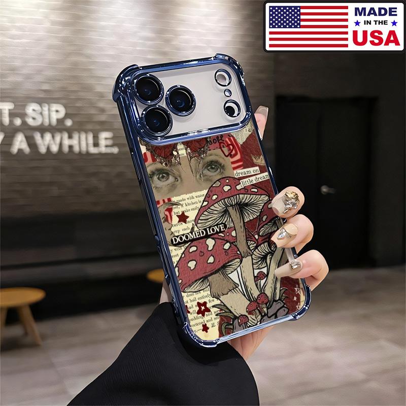 Doomed Love Mushroom Vintage Aesthetic Design Pattern Casing For iPhone 17 16 15 14 13 12 Samsung 22 23 24 25 Plus Pro Max Ultra Soft Silicon TPU Shockproof Protector Vintage Unique Fashion Mobile Phone Case