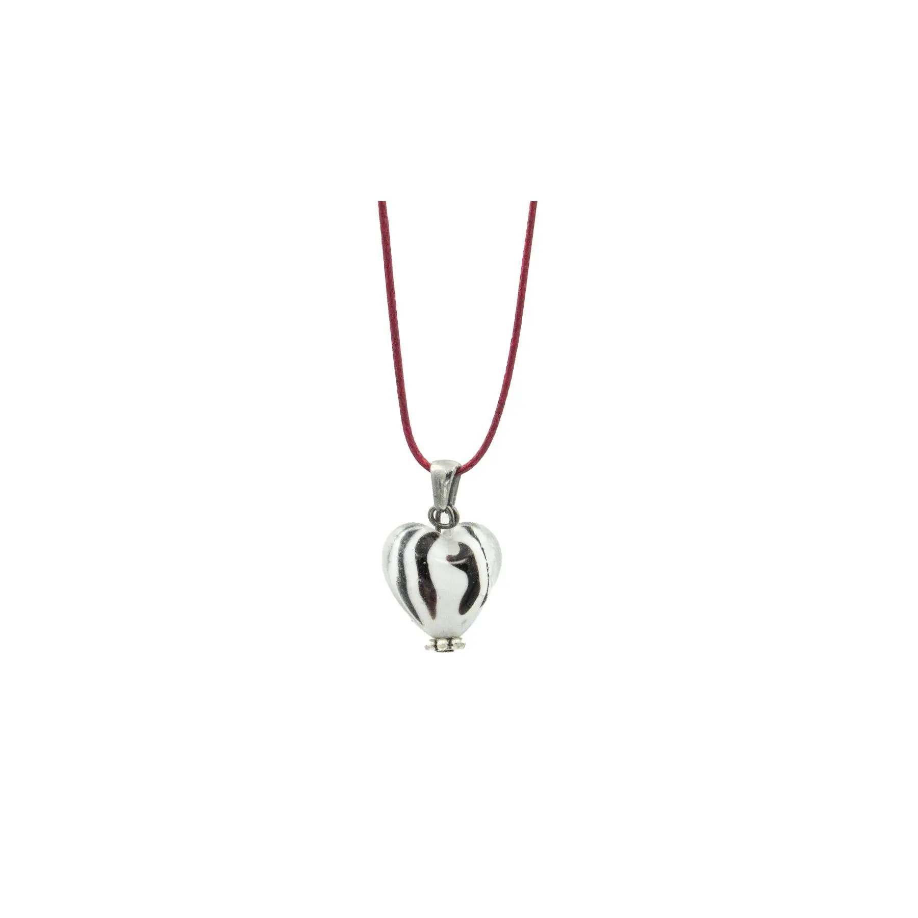 Black and White Striped or Spotted Lampwork Heart Pendant Necklace