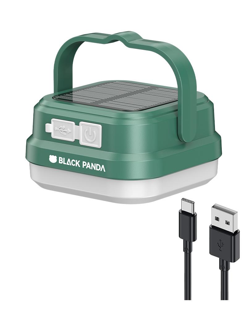 Black Panda-Portable Solar Light Super Convenient Dual Charging! TYPE-C Fast Charge + Solar Panel, High Lumen, Waterproof & Durable, Easy to Carry