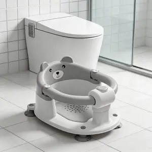 Baby Bath Seat for 6+ Months – Non-Slip Toddler Tub Chair with 4 Suction Cups & Soft Cushion, Safe Infant Shower Seat for Sitting Up, Gray