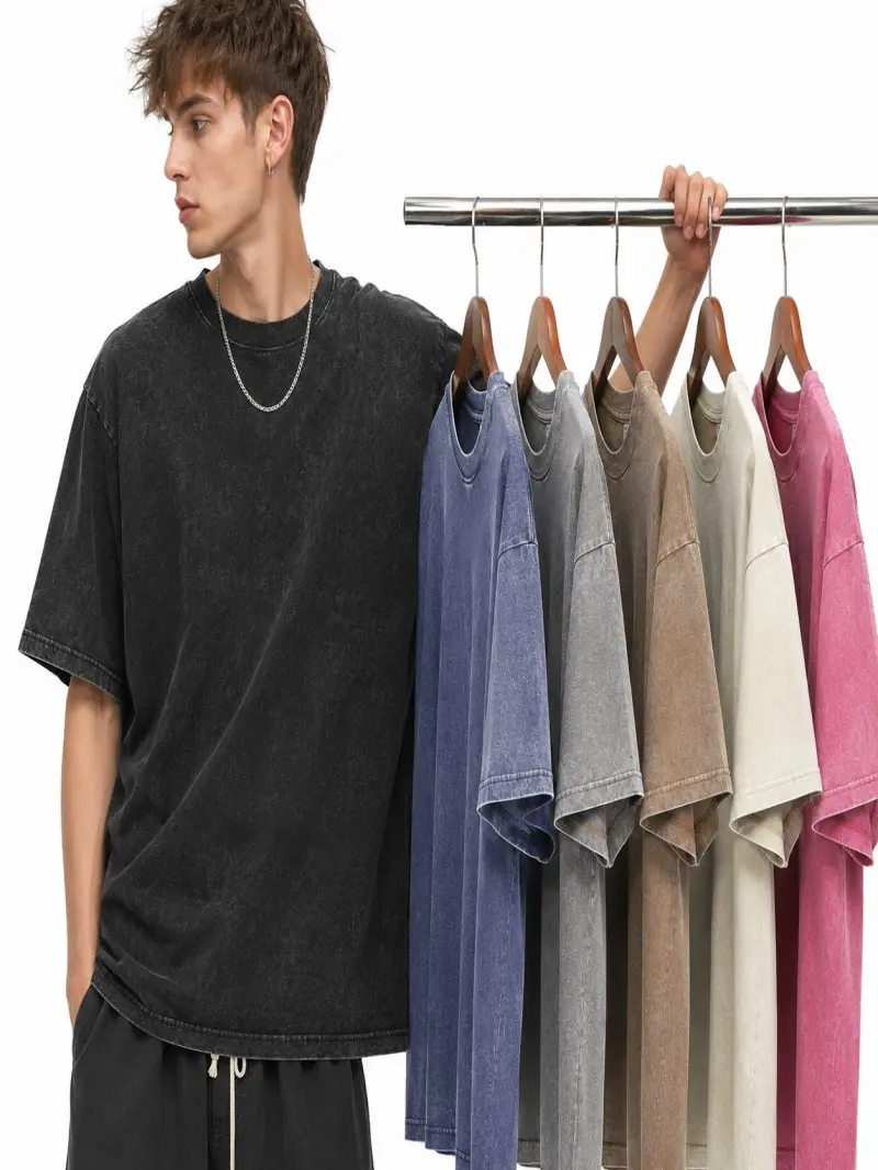 Men's Oversized Heavyweight Washed Tee - Athletic Fashion Crew Neck Top for Streetwear & Gym Workouts, T-Shirt, Cotton, Gym Workout Tops, Loose-Fit, Shortsleeve, Round Neck, Plain