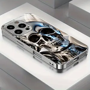 Simple personalized metal silver plated skull phone case, suitable for iPhone16promax, 16 15pro 14 14PLUS/14promax 13 13pro 12Pro 11/11pro Promax