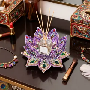 Handmade Lotus Stand with Diamond Art Kit Glitzy Crystals & Bold Purple Design for Diffusers Candles Easy Assembly Luxury Home Decor Unique Bling Gift for Decor Lovers