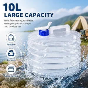 10L Collapsible Water Container with Spigot, Portable Folding Water Storage Jug, Leak-Resistant for Camping, Picnic, Hiking, Travel, Emergency