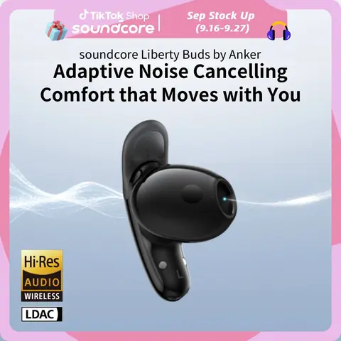 Soundcore by Anker Liberty Buds Semi-In-Ear Waterproof Wireless Noise Cancelling Headphones - Active Adaptive ANC, Spatial Audio, 30H Total Playtime, 7H Standard Mode, 6H ANC On, Fast Charging Batteries, Secure Fit for On-the-Go #tiktokshopsummersale