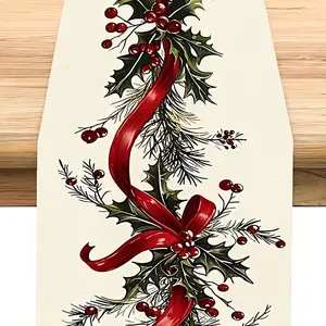 2D flat printing, 1-piece set of elegant linen Christmas holiday decorations, showcasing festive floral design table flags, perfect for Christmas, New Year, Valentine's Day parties, and desktop decoration