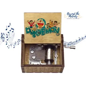 Beyond The Melody Anime "Doraemeon" Wooden Music Box Hand-Cranked Musical Keepsake for Kids & Travel Lovers Eco-Friendly & Compact Design