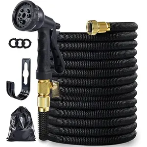 Upgraded Expandable Garden Hose Set 100ft Black with 8 Function Nozzle Kink Free Flexible Hose for Watering and Car Wash