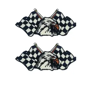 2PC Eagle Racing Flag 3.5x1.5 Inch Iron on Sew on Patch for Uniforms and Clothing