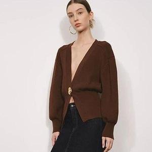 URBAN REVIVO 2026 Lady's Knitted Long-Sleeve Elegant V-Neck 1-Button Striped Casual Loose Skater Style Cardigan - Women's Top