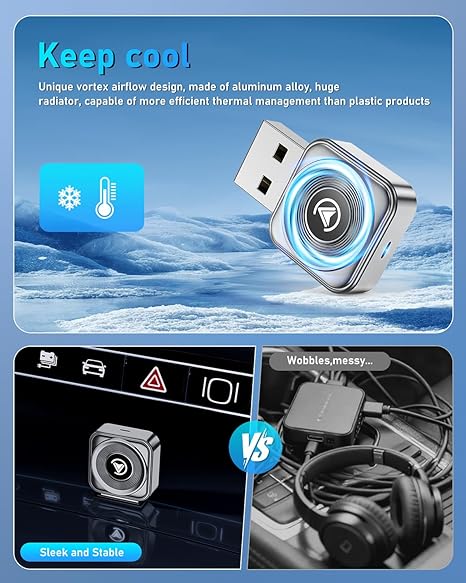 2026 Upgraded 2-in-1 Wireless CarPlay Adapter, Ultra Mini, Fast Auto Connection, Plug and Play for iOS10+ & Android11+