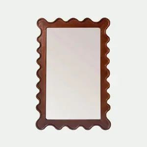 Savannah SCALLOPED EDGE Mirror - Rectangular Solid Oak Bathroom Mirror for Kids Room, Ripple and Wavy Features