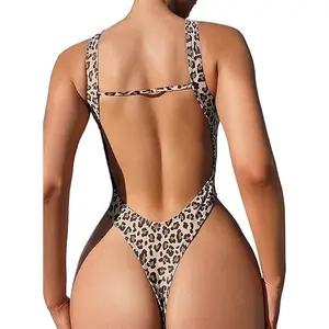 Sexy backless cheeky high cut leg V neck one piece swimsuit