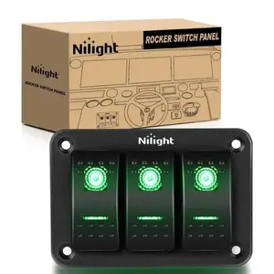 Nilight Backlighted 3-Gang Aluminum 5-Pin ON/OFF Pre-Wired Rocker Switch Panel, Green, for Universal Use, Lights, On/Off Control