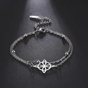 Double-Layer Cross-Knot Artificial Gemstone Stainless Steel Bracelet - Dainty Jewelry, Elegant Bracelet, Minimalist Design, Stackable, Niche Creative, High-End, Versatile Accessory
