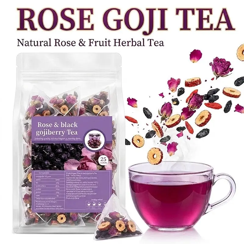 Premium Rose and Black Goji Herbal Tea 25 Count Unsweetened Botanical Drink Wellness Tea Nourishing Tea