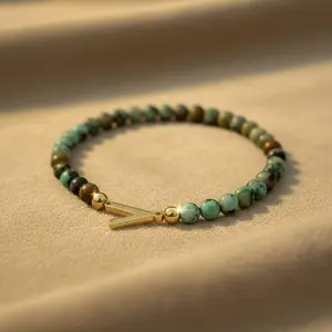 Turquoise Beads With 18k Gold Filled Letter Bracelet Unisex Customizable Jewelry for Special Occasions
