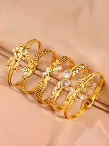 5pcs elegant and fashionable stainless steel minimalist style bracelet series, suitable for daily commuting, dating, and party scenes, is an excellent gift to showcase your taste Bangle Bracelet Set