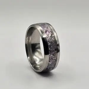 February's Birthstone Amethyst Stainless Steel sizes 4.5-12 8mm,6mm and 2mm width Natural Crystal Ring Rock Gemstone Ring energy healing Crystal Rings