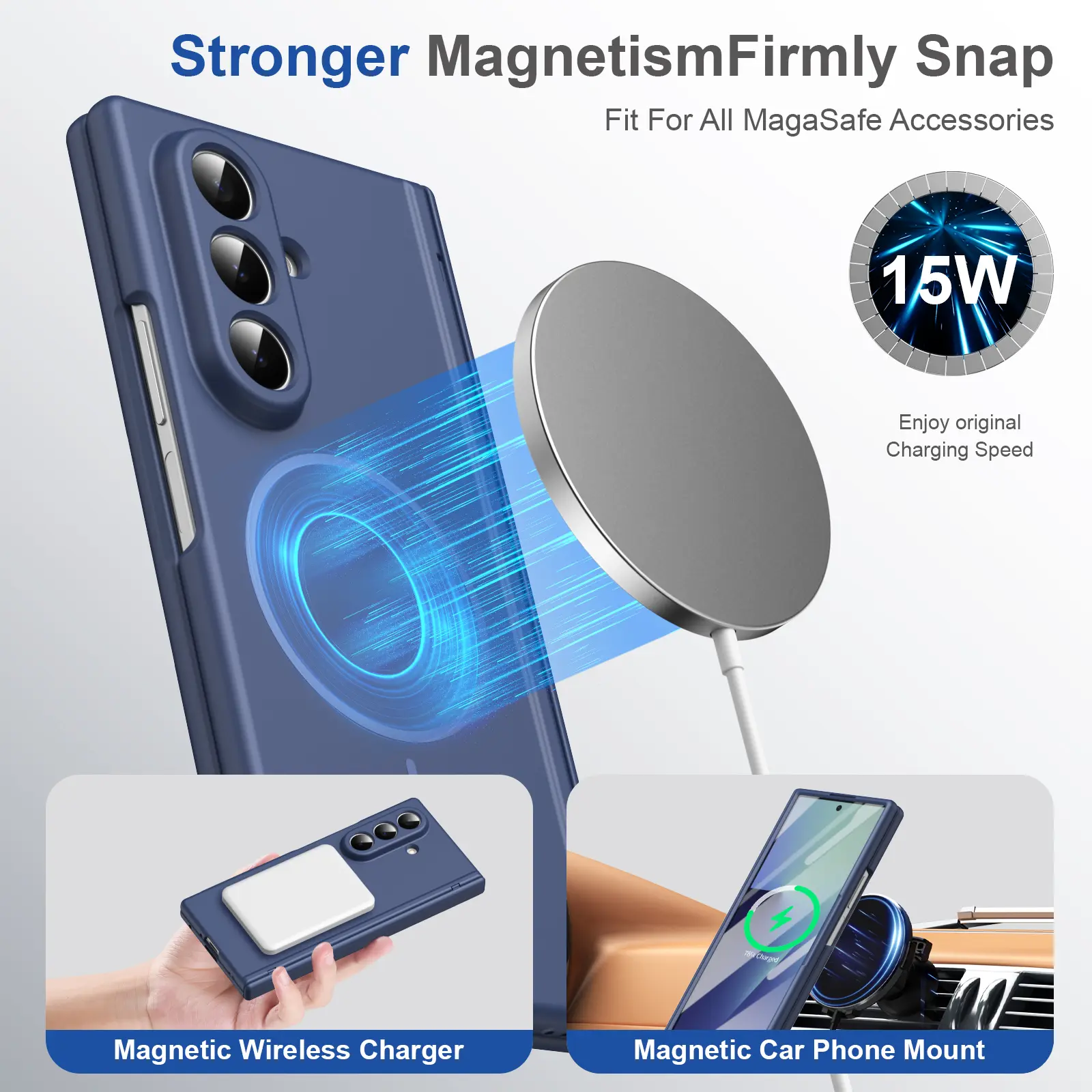 Satin-Finish Magnetic Hinge Screen-Covering Case Cover for Samsung Fold Series