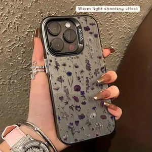 A Electroplated Phone Case with Purple Floral Atlas for iPhone 17 Air/16 Plus/15 Pro Max/14 Pro/13/12/11/XS Max/X phone case, Perfect Gift Choice for Family, Friends, Lovers, Girlfriends on Festivals CY99