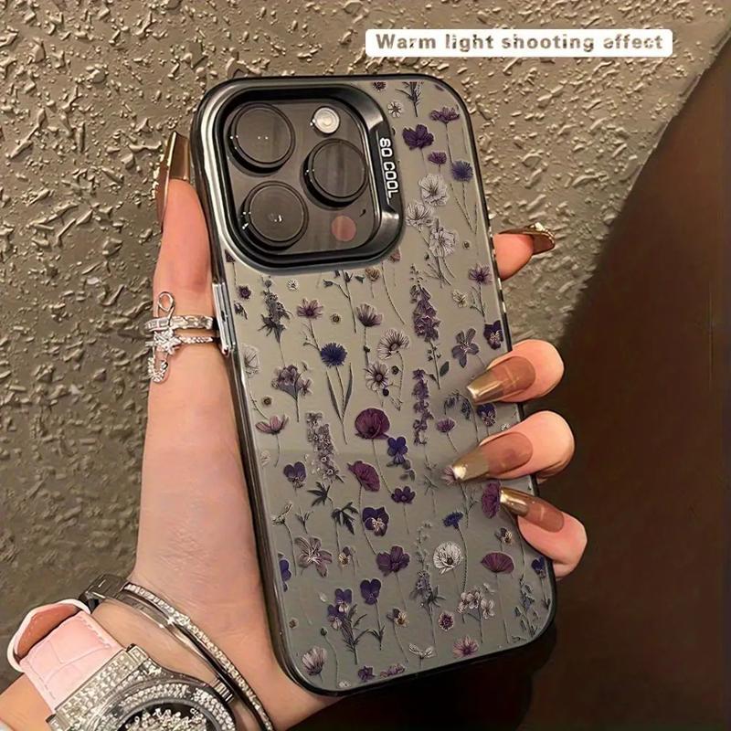 A Personalized Shockproof Phone Case for Apple in Laser Black And Purple Floral