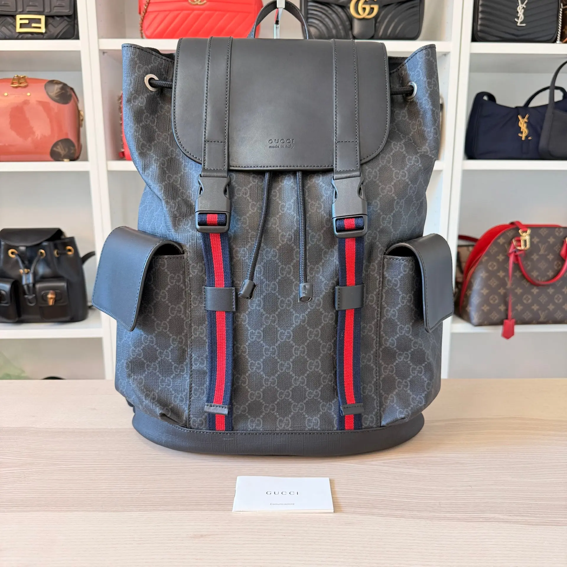 Pre-owned GUCCI Leather Backpacks GG Supreme Monogram Backpack Black