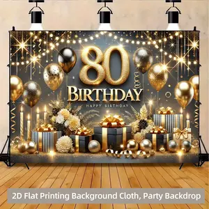 2D Flat Banner 1pc, 80th Birthday Party Decoration, Transparent Balloons Number 80, Durable Washable Poster