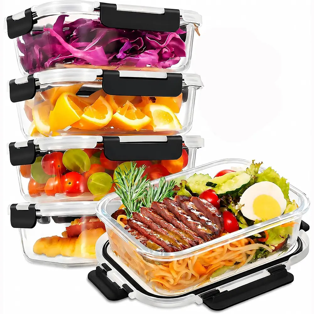 HOTEC 35OZ Glass Food Storage Container, Airtight Glass Lunch Fruit Containers with Lids - Microwave, Oven, Freezer and Dishwasher Safe