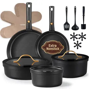 20 Pcs Nonstick Cookware Sets, Pots and Pans with Removable Handles, Oven Safe, Induction Ready, Classic Black