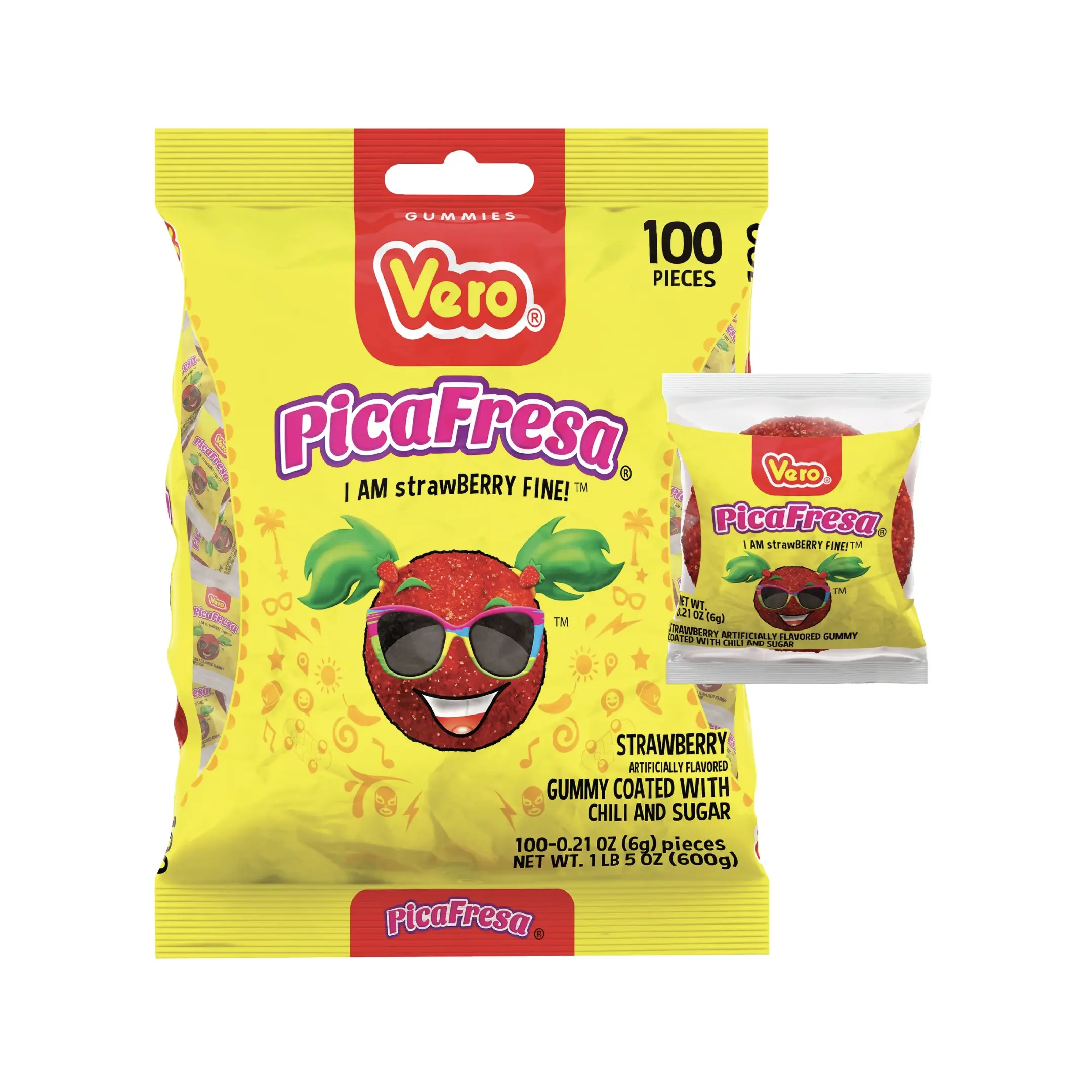 Vero Picafresa Strawberry Gummies with Chili Pepper Powder 100 Pieces Vero Picafresa Strawberry Gummies with Chili Pepper Powder 100 Pieces