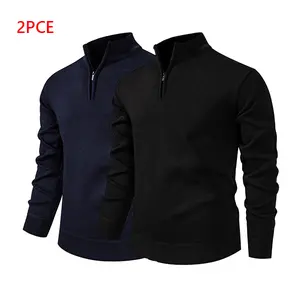 Men's Turtleneck Half Zip Sweater Fleece Lined Warm Base Shirt for Autumn Winter 2pcs Medium Fit