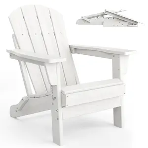 Folding Adirondack Chair, Weather Resistant HDPE Synthetic Wood Texture, 380LBS Heavy Duty Support, Easy Fold & Store, Maintenance-Free Outdoor Patio Chair for Deck, Garden, Pool & Backyard
