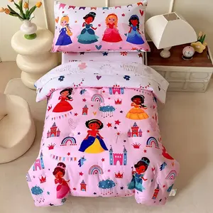 4 Piece Toddler Bedding Sets for Girls,Pink Comforter Sets,Soft Toddler Bed Set Includes Comforter, Flat Sheet, Fitted Sheet,Pillowcase