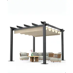 Garvee 10x10 Ft Outdoor Aluminum Pergola with Upgraded Retractable Canopy, Outdoor Shelter Suitable for Gardens, Backyard, Lawn, Deck - Khaki.
