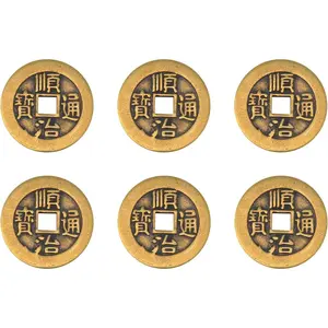 6pcs I Ching Coins, 1.1 Inch Brass Chinese Feng Shui Fortune Lucky Coin for Divination Decor Bring Good Luck Wealth Success Health