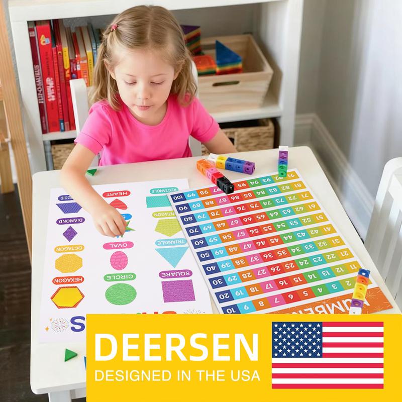 DEERSEN 18 Educational Posters for Toddlers, Preschool &Kindergarten Classroom Must Haves, Laminated LearningCharts for Alphabet, Numbers, Shapes, Colors, Months,Seasons and US Map