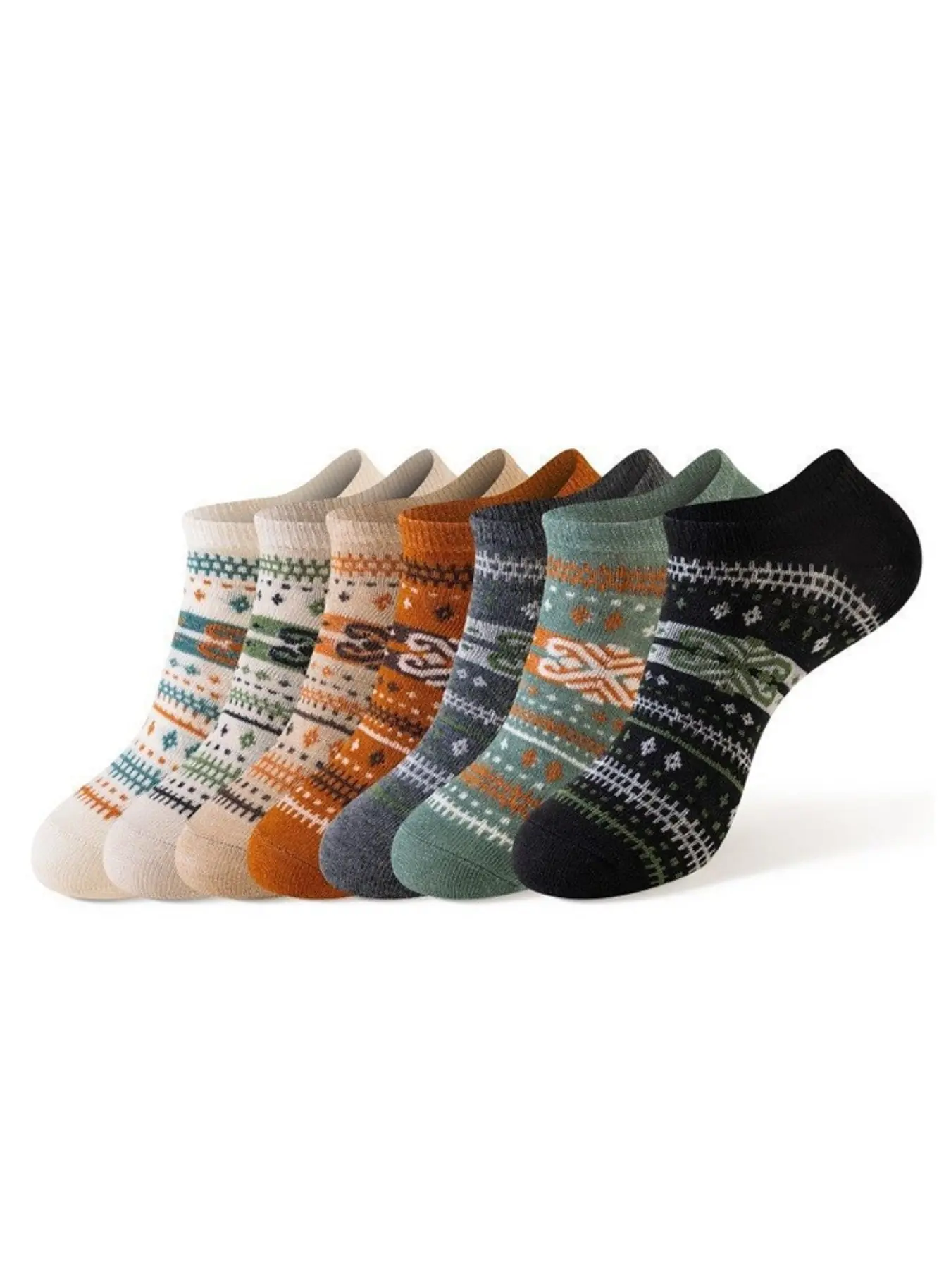 5 Pairs of Women's Spring/Summer Vintage Ethnic Print No-Show Socks – Traditional Patterns Meet Modern Cut, Low-Cut and Shoe-Friendly