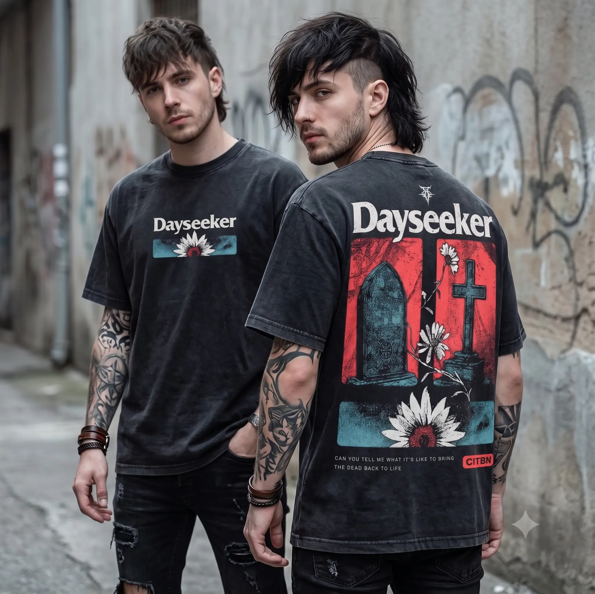 Sinful Atelier Dayseeker Vintage Graphic Tee - 100% Cotton Oversized Heavy Metal Band Shirt for Men & Women. Retro Alt Emo Clothing, Post-Hardcore Metalcore Music Merch, Edgy Goth Streetwear. Breathable Acid Wash Rock Musician Fan Gift, Y2K Fashion