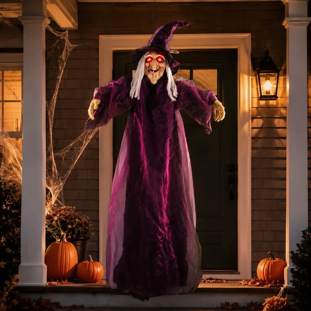 Halloween Witch Costume - Purple Robe with Red Eyes and White Hair, Perfect for Halloween Decorations