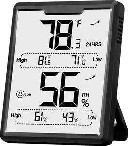 Upgraded Digital Hygrometer Room  Indoor, Humidity Meter with Large LCD Display, Temperature Humidity  with Max Min Records, Black