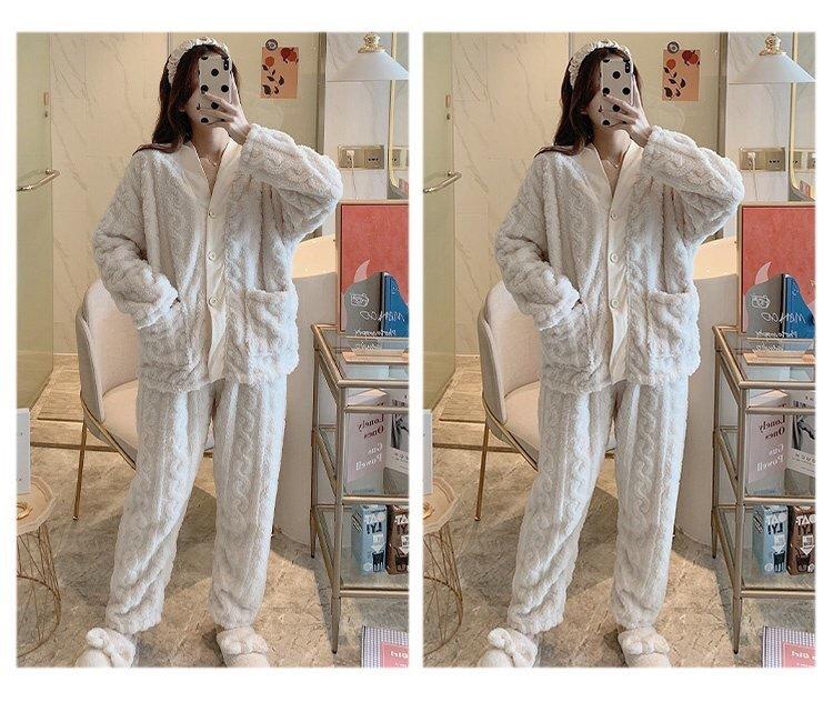 Autumn/winter Season High-end Coral Fleece Pajama Set Women's Long Sleeve Loose-fit Thickened Warm Suit