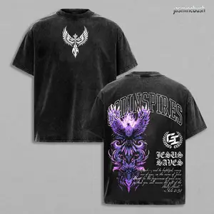 Jesus Saves Christian T Shirt Vintage Washed Heavy Cotton Phoenix Faith Apparel Acts 2:38 Inspirational Gospel Worship Streetwear Church Christmas Outfit Religious Gift for Believers Men Women